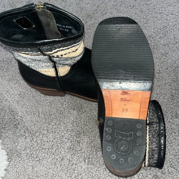 H by HUDSON HANDMADE BLACK LEATHER & NAVJO WOOL DESIGN UPPER ANKLE BOOTS EU 39 - Picture 7 of 15